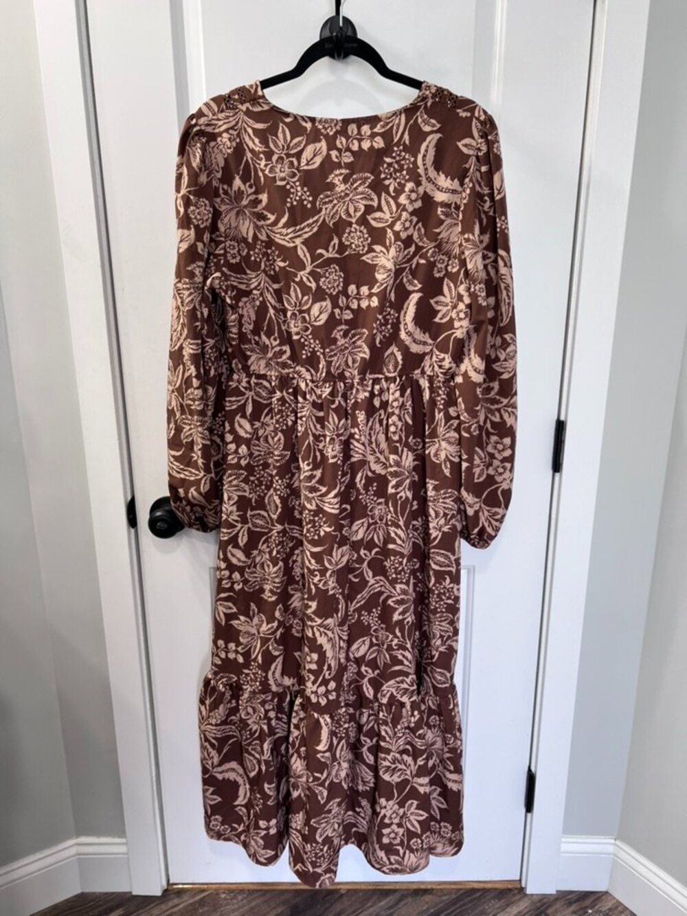Rusttydustty Brown Floral Boho Midi Dress XXL Cottagecore Prairie Long Sleeve - Picture 6 of 6